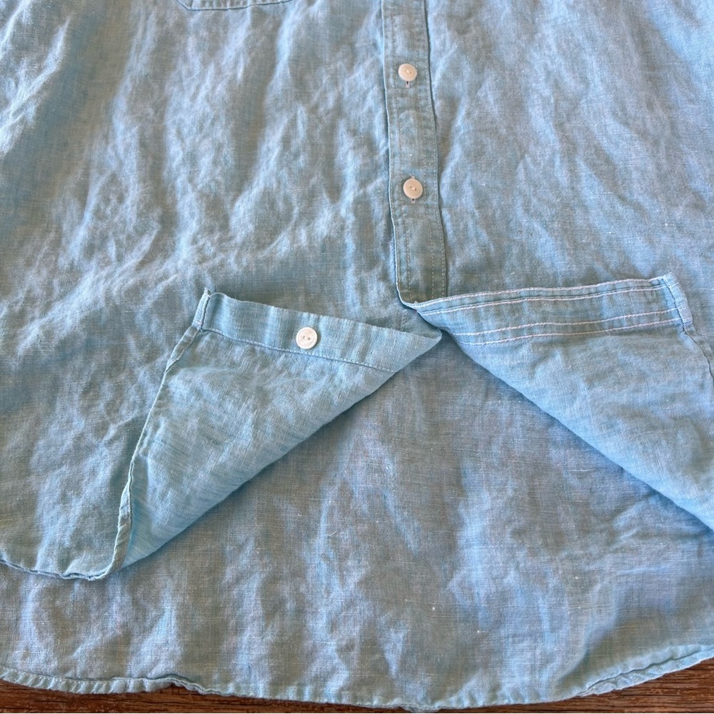 Cremieux 100% Linen Classics Shirt Men’s Short Sleeve Button Up Light Blue Large - Picture 10 of 13